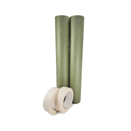 IDL PACKAGING 18in x 60 yd Green Masking Paper and 1 1/2in x 60 yd GP Masking Tape, for Covering, 2PK 2x GRH-18, 4457-112